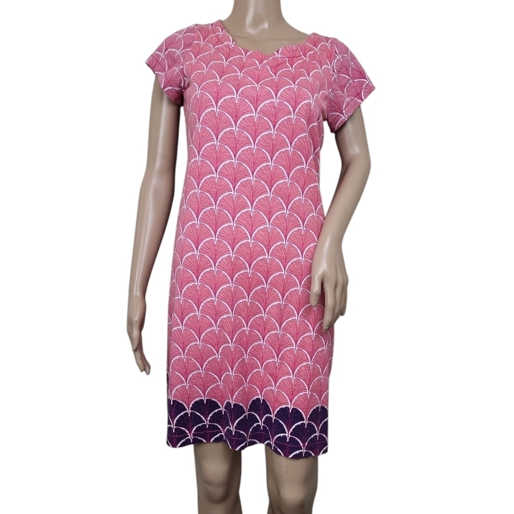 Hatley Nellie Preppy Cotton T-Shirt Dress Coral Fans Print Small